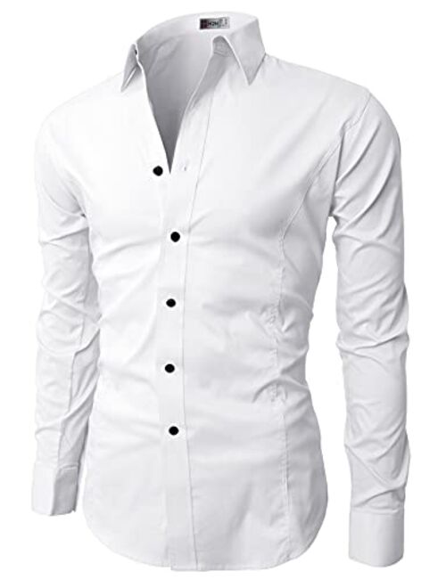 H2H Mens Casual Slim Fit Long Sleeve Dress Shirts Basic Designed Business Shirts