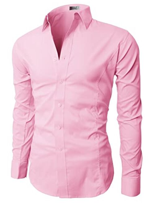 H2H Mens Casual Slim Fit Long Sleeve Dress Shirts Basic Designed Business Shirts