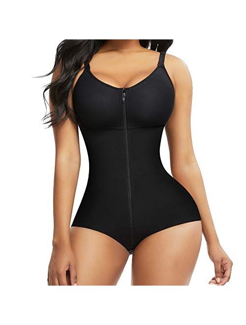 FeelinGirl Women Shapewear Bodysuit Tummy Control Fajas Body Shaper for Women with Zipper