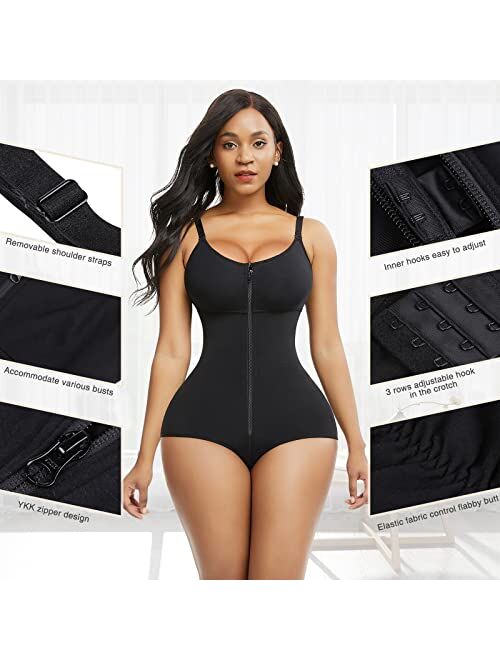 FeelinGirl Women Shapewear Bodysuit Tummy Control Fajas Body Shaper for Women with Zipper