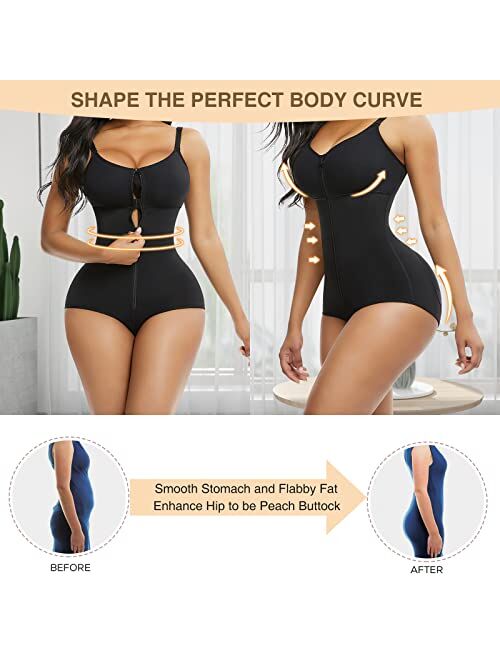 FeelinGirl Women Shapewear Bodysuit Tummy Control Fajas Body Shaper for Women with Zipper