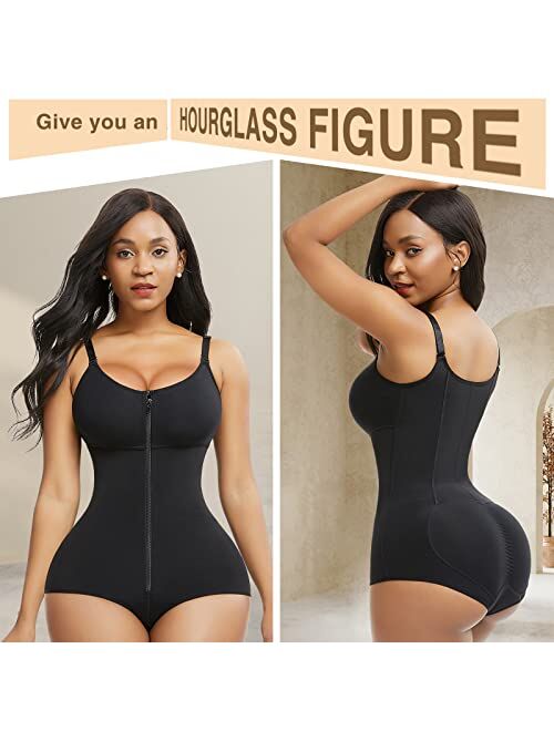 FeelinGirl Women Shapewear Bodysuit Tummy Control Fajas Body Shaper for Women with Zipper