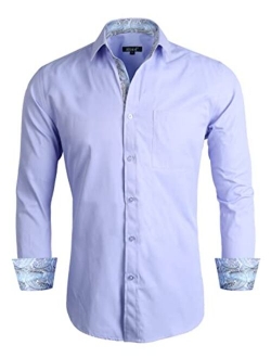 Alizeal Men's Business Slim Fit Dress Shirt Long Sleeve Patchwork Button Down Shirt