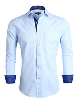 Alizeal Men's Business Slim Fit Dress Shirt Long Sleeve Patchwork Button Down Shirt