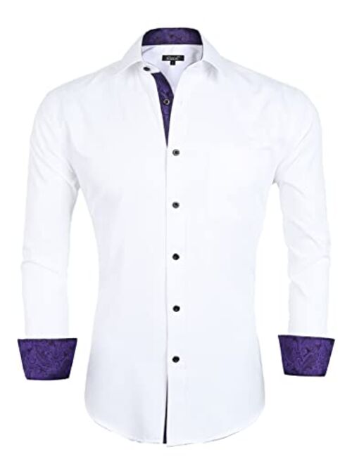 Alizeal Men's Business Slim Fit Dress Shirt Long Sleeve Patchwork Button Down Shirt