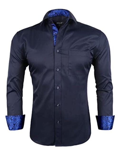 Alizeal Men's Business Slim Fit Dress Shirt Long Sleeve Patchwork Button Down Shirt