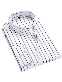 DOKKIA Men's Casual Business Long Sleeve Vertical Striped Slim Fit Dress Shirts