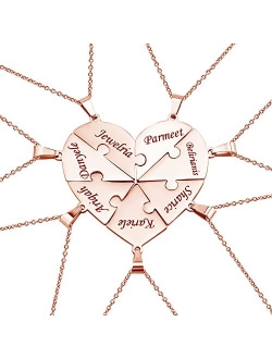 Apeso Personalized Sterling Silver Necklace 2/3/4/5/6/7/8 Pcs BFF Puzzle Name Heart Pendants Family Love Jewelry Free Engrave Friendship Forever Necklaces Set with Delica