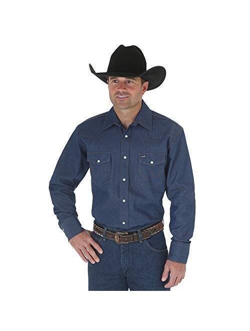 Wrangler Men's Cowboy Cut Western Long Sleeve Snap Work Shirt Firm Finish