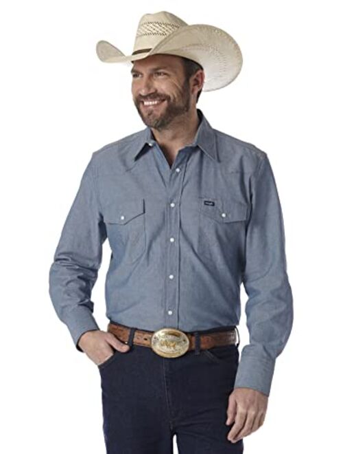 Wrangler Men's Cowboy Cut Western Long Sleeve Snap Work Shirt Firm Finish