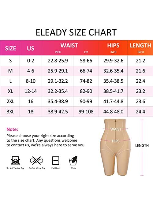 Eleady Womens Waist Trainer Shapewear Hi-Waist Butt Lifter Tummy Control Panties Thigh Slimmer Body Shaper with Zipper