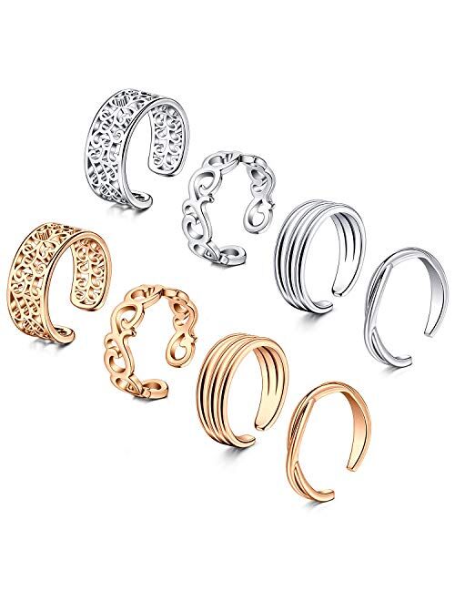 D.Bella Adjustable Toe Rings for Women Summer Beach Rose Gold Silver Hypoallergenic Open Toe Ring Set Finger Foot Jewelry