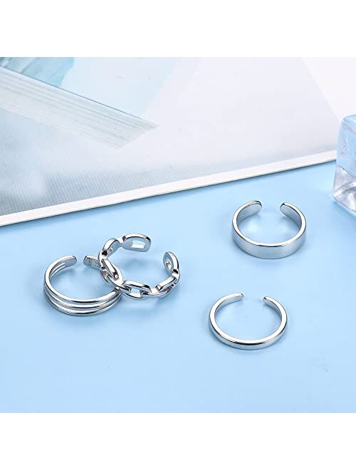 ORAZIO 925 Sterling Silver Toe Rings For Women Adjustable Triple Band Toe Ring Set Cute Toe Rings Jewelry