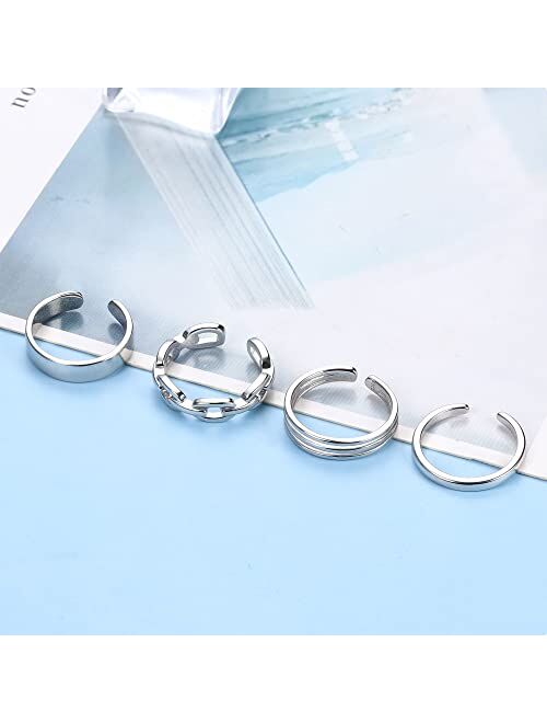 ORAZIO 925 Sterling Silver Toe Rings For Women Adjustable Triple Band Toe Ring Set Cute Toe Rings Jewelry