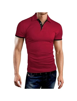 A WATERWANG Men's Short Sleeve Polo Shirts, Slim-fit Cotton Golf Polo Shirts Basic Designed