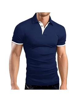 A WATERWANG Men's Short Sleeve Polo Shirts, Slim-fit Cotton Golf Polo Shirts Basic Designed