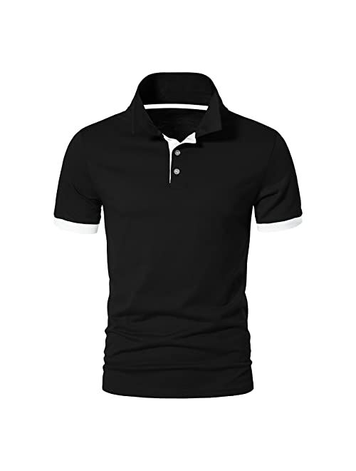 A WATERWANG Men's Short Sleeve Polo Shirts, Slim-fit Cotton Golf Polo Shirts Basic Designed