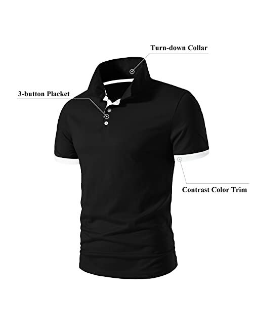 A WATERWANG Men's Short Sleeve Polo Shirts, Slim-fit Cotton Golf Polo Shirts Basic Designed