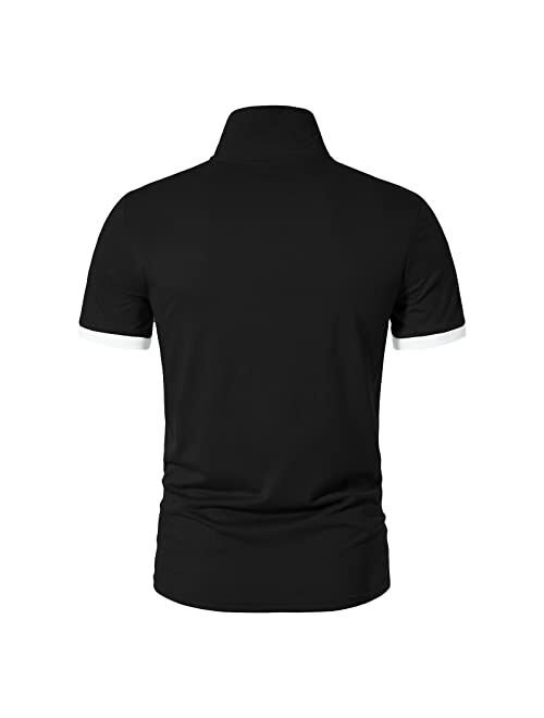 A WATERWANG Men's Short Sleeve Polo Shirts, Slim-fit Cotton Golf Polo Shirts Basic Designed