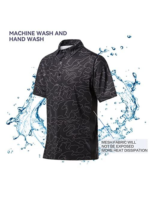 DEOLAX Mens Polo Shirts Fashion Prints Athletic Golf Polo Shirts Casual Classic Fit Soft Breathable Short Sleeve Polo Shirt