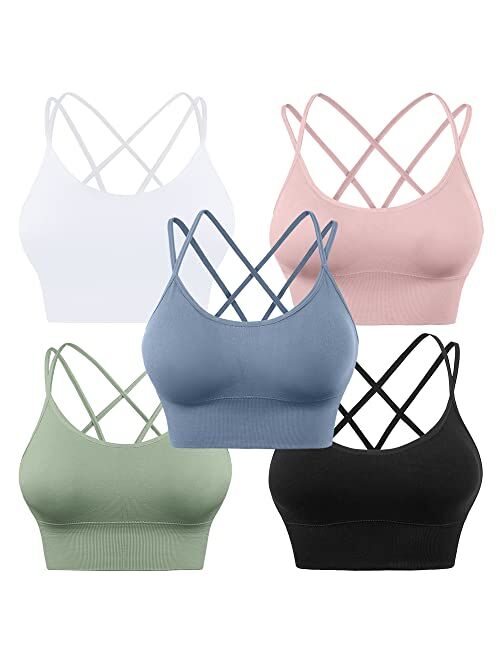 Evercute Cross Back Sport Bras Padded Strappy Criss Cross Cropped Bras for Yoga Workout Fitness Low Impact