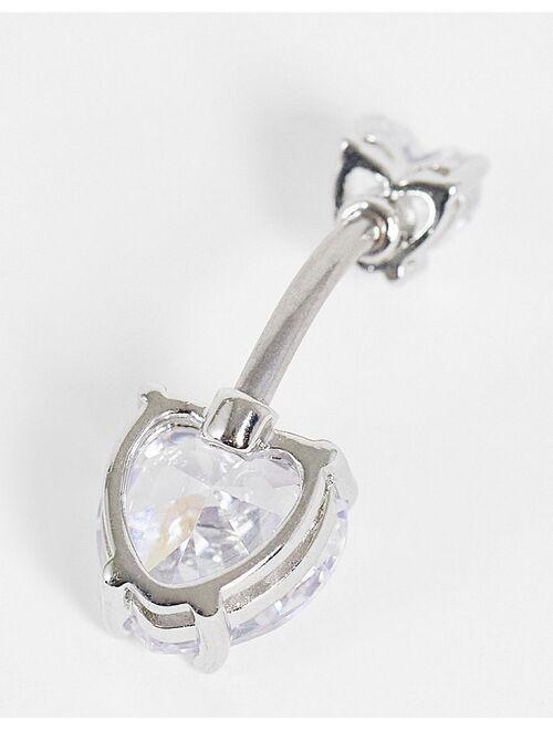 Asos Design Kingsley Ryan double crystal heart belly bar