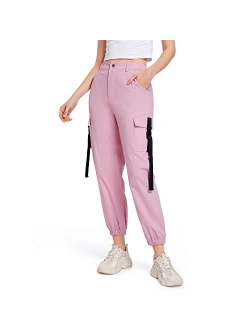 JEAAMKSSER Womens High Waisted Black Cargo Pants with Pockets Baggy Solid Y2k Streetwear Pants