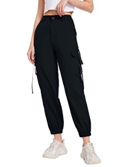 JEAAMKSSER Womens High Waisted Black Cargo Pants with Pockets Baggy Solid Y2k Streetwear Pants