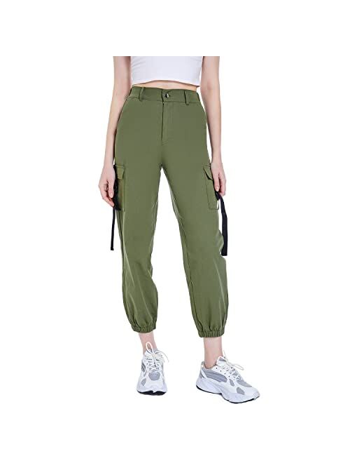 JEAAMKSSER Womens High Waisted Black Cargo Pants with Pockets Baggy Solid Y2k Streetwear Pants