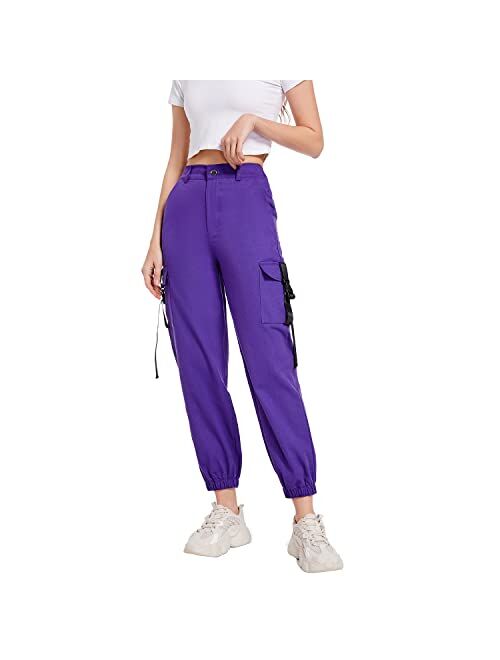 JEAAMKSSER Womens High Waisted Black Cargo Pants with Pockets Baggy Solid Y2k Streetwear Pants