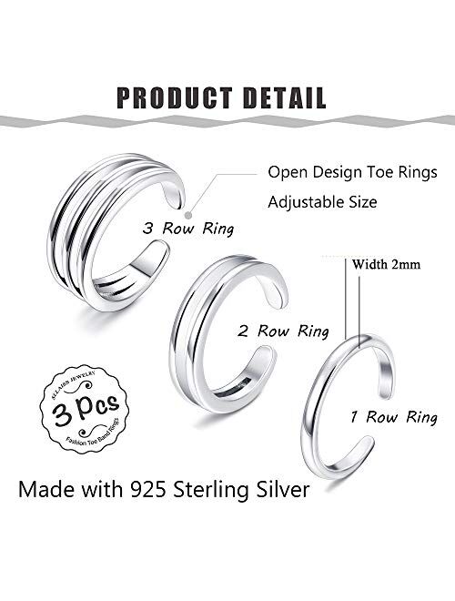 Sllaiss 925 Sterling Silver Minimalist Toe Rings Set Simple Open Thin Band Ring Adjustable for Women Girls