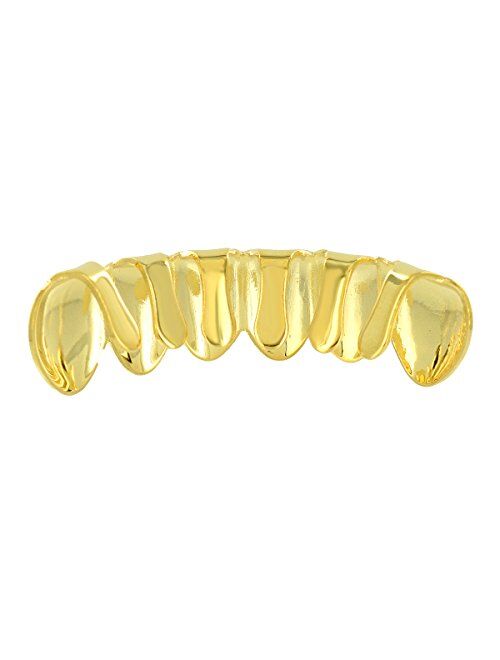 Diamond And Co. 14K Gold Plated Grillz Bottom Tooth 6 Caps Diamond Cut Hip Hop Bling Rapper Wear