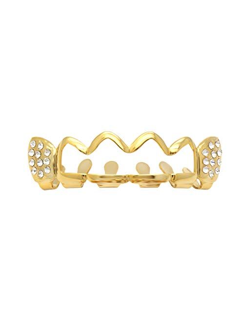 L & L Nation L&L Nation 14K Gold Plated New Wave Hollow Cz Top & Bottom Mouth Grillz