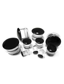 1 Pair of 2 Gauge (2G - 6mm) Black Glass Plugs - Single Flare