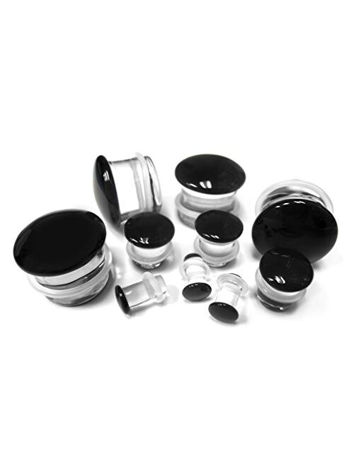 Urban Body Jewelry 1 Pair of 2 Gauge (2G - 6mm) Black Glass Plugs - Single Flare