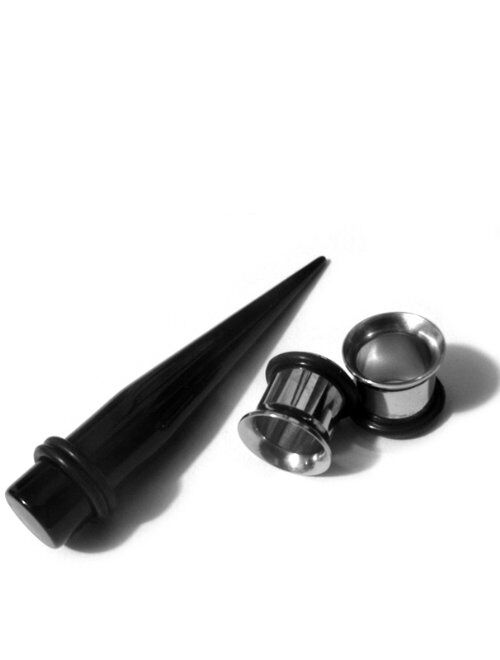 Urban Body Jewelry (7/16" Gauge Taper & Plugs) Acrylic Black Taper & a Pair of Stainless Steel Plugs