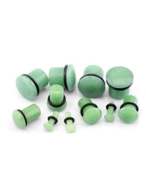 Urban Body Jewelry 6 Gauge (6G - 4mm) Synthetic Green Jade Stone Plugs 1 Pair (2pc) - Single Flare