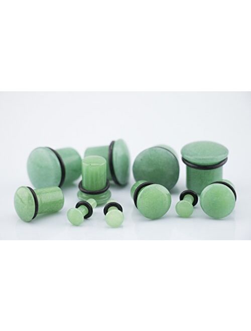 Urban Body Jewelry 6 Gauge (6G - 4mm) Synthetic Green Jade Stone Plugs 1 Pair (2pc) - Single Flare