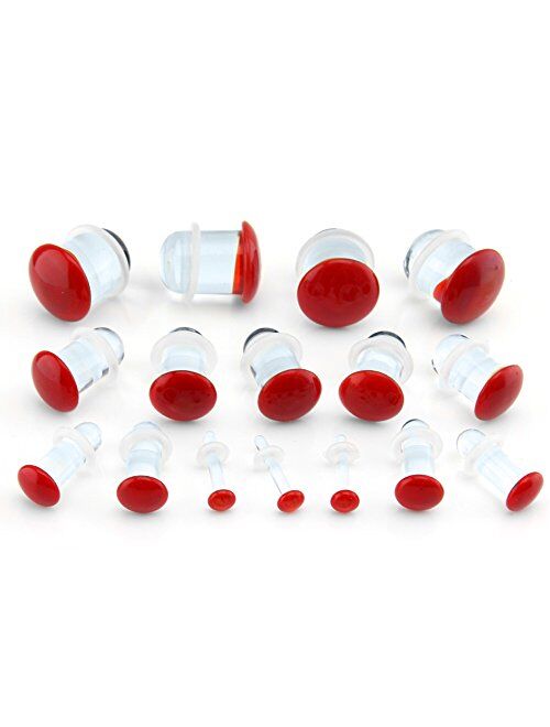 Urban Body Jewelry Red Color Front Single Flare Glass Plugs/Gauges (1 Pair - 2 Pieces) Choose Your Size