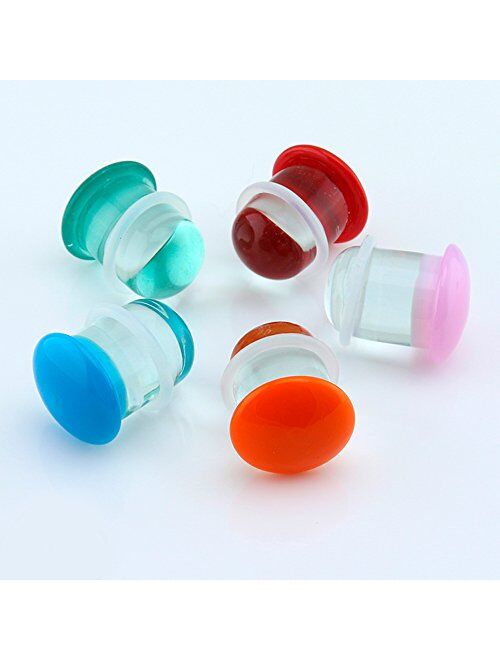 Urban Body Jewelry Red Color Front Single Flare Glass Plugs/Gauges (1 Pair - 2 Pieces) Choose Your Size