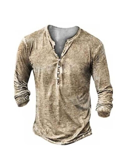 Beotyshow Mens Distressed Henley Shirts Retro Short/Long Sleeve Tee Shirts Casual Button Down Washed T-Shirts for Men