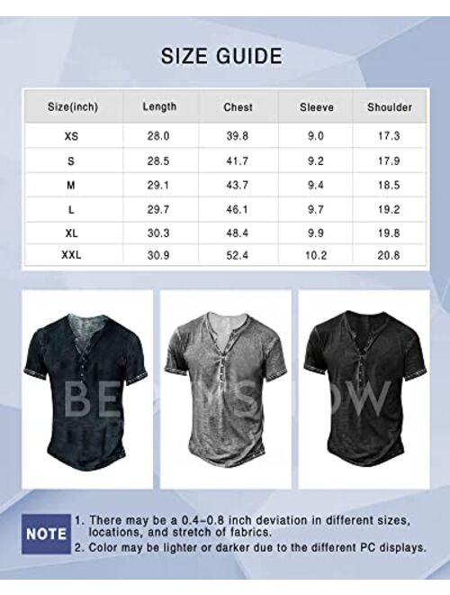 Beotyshow Mens Distressed Henley Shirts Retro Short/Long Sleeve Tee Shirts Casual Button Down Washed T-Shirts for Men