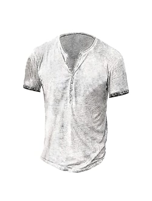 Beotyshow Mens Distressed Henley Shirts Retro Short/Long Sleeve Tee Shirts Casual Button Down Washed T-Shirts for Men