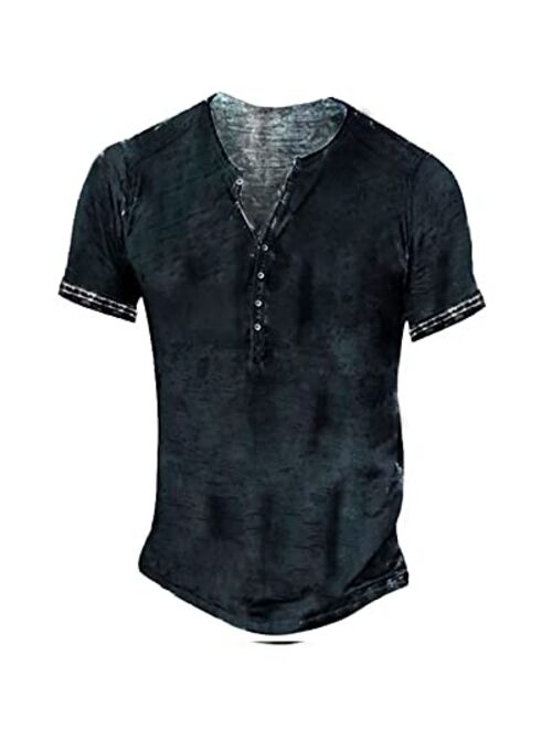 Beotyshow Mens Distressed Henley Shirts Retro Short/Long Sleeve Tee Shirts Casual Button Down Washed T-Shirts for Men