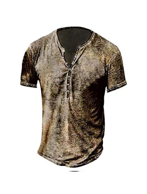 Beotyshow Mens Distressed Henley Shirts Retro Short/Long Sleeve Tee Shirts Casual Button Down Washed T-Shirts for Men