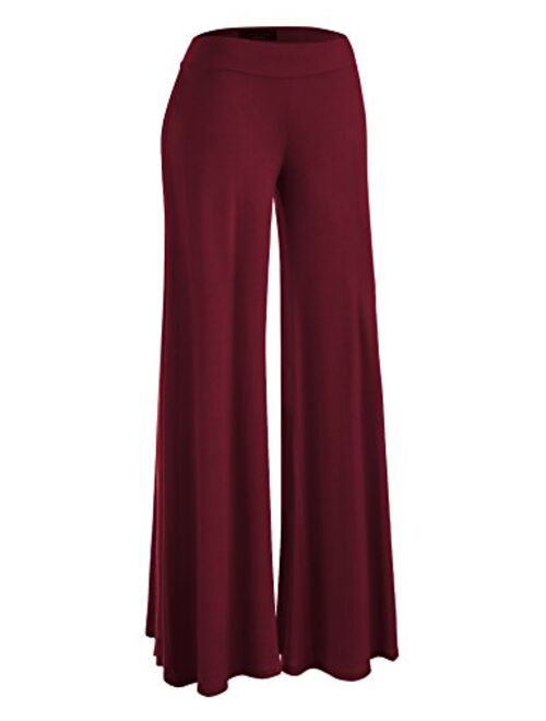 Made By Johnny Women's Solid Casual Comfy Stretchy Wide Leg Palazzo Lounge Pants