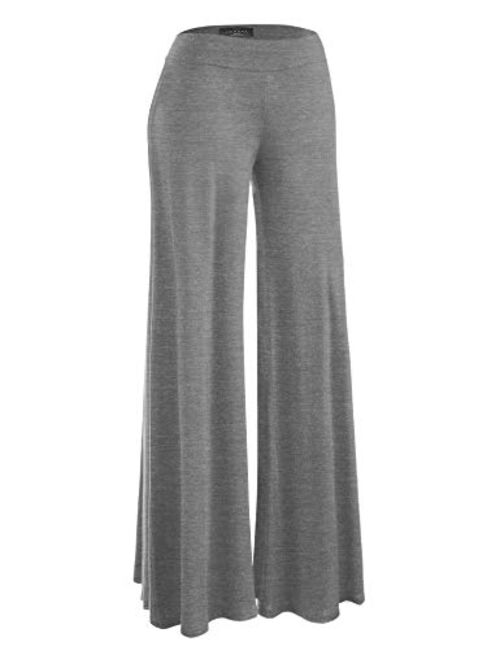 Made By Johnny Women's Solid Casual Comfy Stretchy Wide Leg Palazzo Lounge Pants