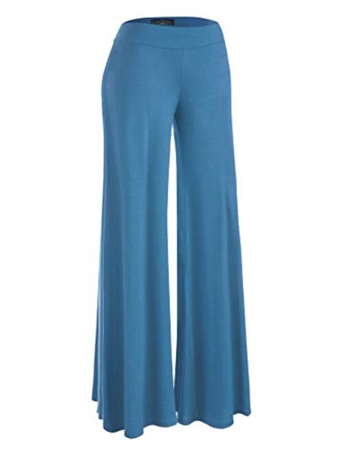 Made By Johnny Women's Solid Casual Comfy Stretchy Wide Leg Palazzo Lounge Pants