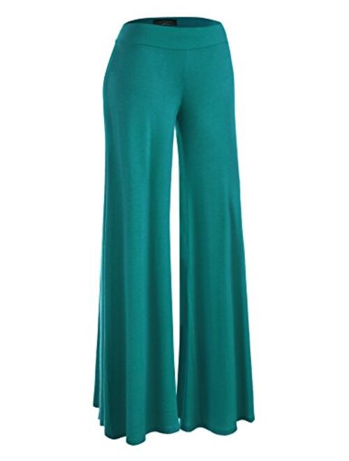 Made By Johnny Women's Solid Casual Comfy Stretchy Wide Leg Palazzo Lounge Pants