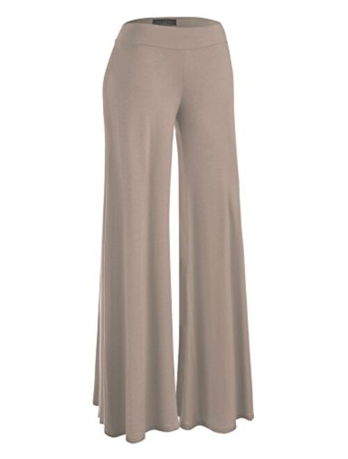 Made By Johnny Women's Solid Casual Comfy Stretchy Wide Leg Palazzo Lounge Pants